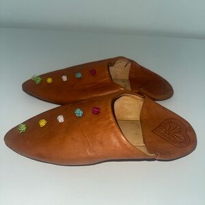 Camel Lamb Leather morrocan Mules with Colorful Accents
